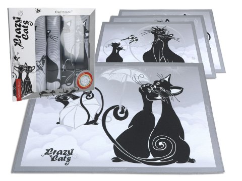 Kpl. 4 podkładek na stół - Koci świat, Mix (białe tło) (CARMANI) Kpl. 4 podkładek na stół - Koci świat, Mix (białe tło) (CARMANI)