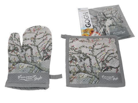 Kpl. Łapka i rękawica kuchenna - V. van Gogh, Kwitnący Migdałowiec (srebrny) CARMANI Kpl. Łapka i rękawica kuchenna - V. van Gogh, Kwitnący Migdałowiec (srebrny) CARMANI