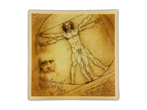 Talerz dekoracyjny - L. da Vinci, Człowiek Witruwiański 13x13cm Talerz dekoracyjny - L. da Vinci, Człowiek Witruwiański 13x13cm