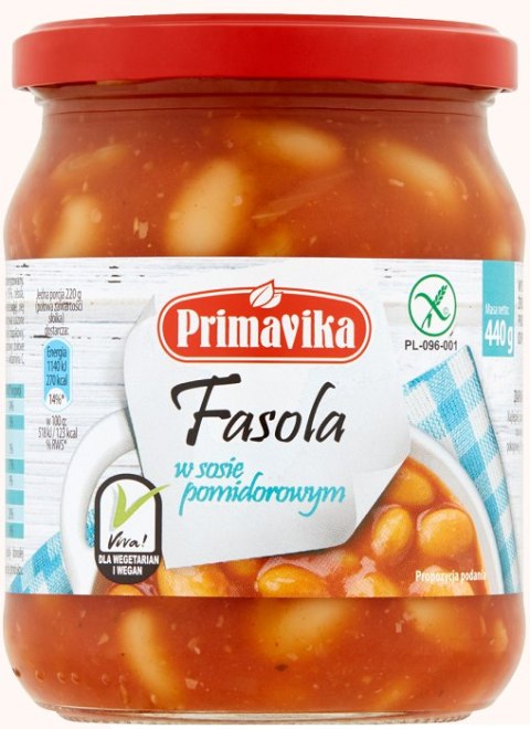 FASOLA W SOSIE POMIDOROWYM BEZGLUTENOWA 440 g - PRIMAVIKA FASOLA W SOSIE POMIDOROWYM BEZGLUTENOWA 440 g - PRIMAVIKA
