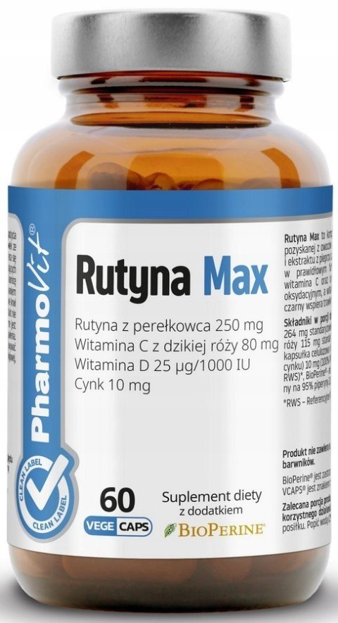 RUTYNA MAX BEZGLUTENOWA 60 KAPSUŁEK - PHARMOVIT (CLEAN LABEL) RUTYNA MAX BEZGLUTENOWA 60 KAPSUŁEK - PHARMOVIT (CLEAN LABEL)