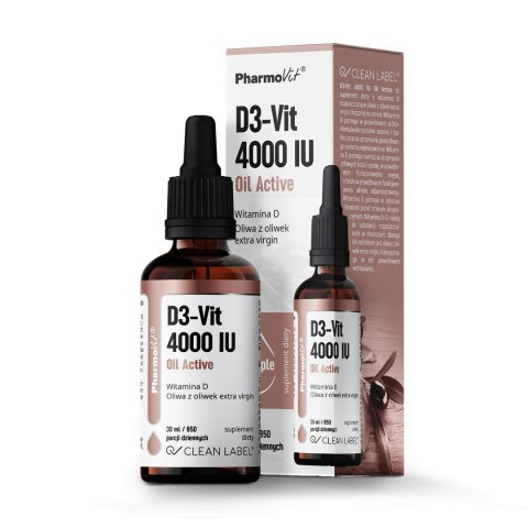 WITAMINA D3 W KROPLACH 100 µg (4000 j.m) BEZGLUTENOWA 30 ml - PHARMOVIT (CLEAN LABEL) WITAMINA D3 W KROPLACH 100 µg (4000 j.m) BEZGLUTENOWA 30 ml - PHARMOVIT (CLEAN LABEL)