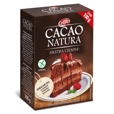KAKAO W PROSZKU O OBNIŻONEJ ZAWARTOŚCI TŁUSZCZU EKSTRA CIEMNE BEZGLUTENOWE 100 g - CELIKO KAKAO W PROSZKU O OBNIŻONEJ ZAWARTOŚCI TŁUSZCZU EKSTRA CIEMNE BEZGLUTENOWE 100 g - CELIKO