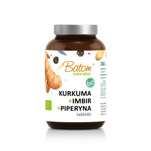 KURKUMA + IMBIR + PIPERYNA BIO 240 TABLETEK - BATOM KURKUMA + IMBIR + PIPERYNA BIO 240 TABLETEK - BATOM