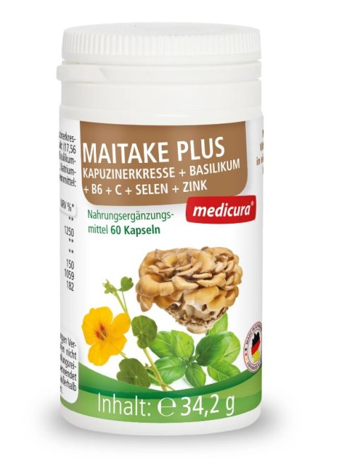 GRZYBY MAITAKE Z NASTURCJĄ, BAZYLIĄ, WITAMINĄ B6, C, SELENEM I CYNKIEM 60 KAPSUŁEK - MEDICURA GRZYBY MAITAKE Z NASTURCJĄ, BAZYLIĄ, WITAMINĄ B6, C, SELENEM I CYNKIEM 60 KAPSUŁEK - MEDICURA