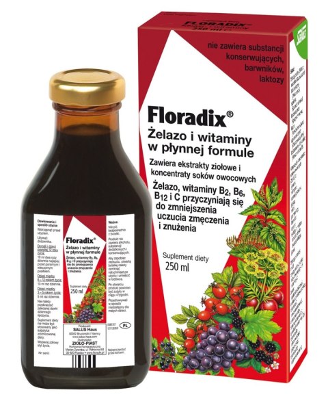 SUPLEMENT DIETY ŻELAZO + WITAMINY W PŁYNIE 250 ml - SALUS (FLORADIX) SUPLEMENT DIETY ŻELAZO + WITAMINY W PŁYNIE 250 ml - SALUS (FLORADIX)