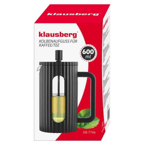 ZAPARZACZ TŁOKOWY DO KAWY/HERBATY 600ml KLAUSBERG KB-7746 CZARNY ZAPARZACZ TŁOKOWY DO KAWY/HERBATY 600ml KLAUSBERG KB-7746 CZARNY