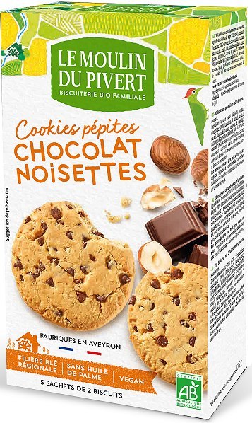 CIASTKA Z DROPSAMI CZEKOLADOWYMI I ORZECHAMI LASKOWYMI BIO 175 g - LE MOULIN DU PIVERT CIASTKA Z DROPSAMI CZEKOLADOWYMI I ORZECHAMI LASKOWYMI BIO 175 g - LE MOULIN DU PIVERT
