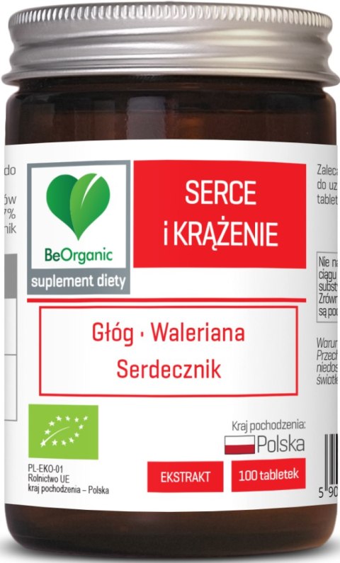 TABLETKI WSPOMAGAJĄCE SERCE I KRĄŻENIE (GŁÓG, WALERIANA, SERDECZNIK) BIO 100 szt. - BE ORGANIC TABLETKI WSPOMAGAJĄCE SERCE I KRĄŻENIE (GŁÓG, WALERIANA, SERDECZNIK) BIO 100 szt. - BE ORGANIC