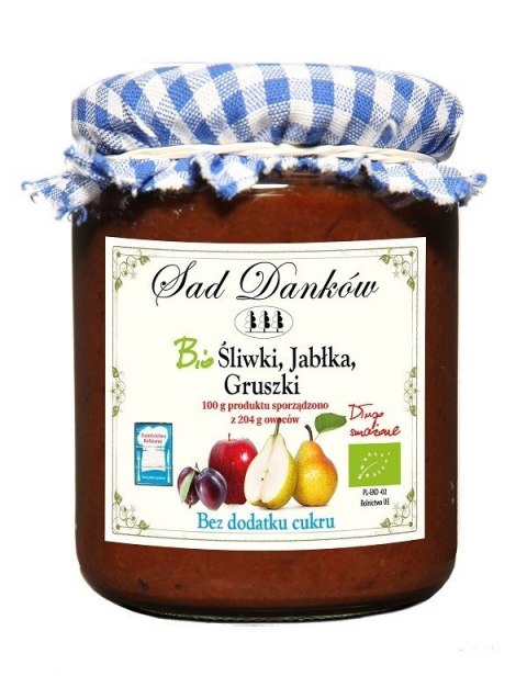 ŚLIWKA - JABŁKO - GRUSZKA BEZ DODATKU CUKRU BIO 270 g - SAD DANKÓW ŚLIWKA - JABŁKO - GRUSZKA BEZ DODATKU CUKRU BIO 270 g - SAD DANKÓW