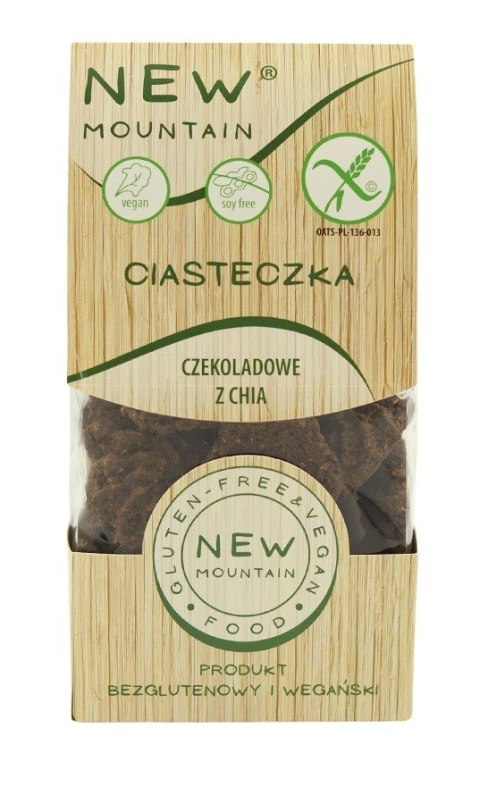 CIASTKA OWSIANO - CZEKOLADOWE Z CHIA BEZGLUTENOWE 200 g - NEW MOUNTAIN CIASTKA OWSIANO - CZEKOLADOWE Z CHIA BEZGLUTENOWE 200 g - NEW MOUNTAIN