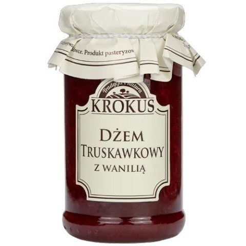 DŻEM TRUSKAWKOWY Z WANILIĄ O OBNIŻONEJ ZAWARTOŚCI CUKRU BEZGLUTENOWY 235 g - KROKUS DŻEM TRUSKAWKOWY Z WANILIĄ O OBNIŻONEJ ZAWARTOŚCI CUKRU BEZGLUTENOWY 235 g - KROKUS