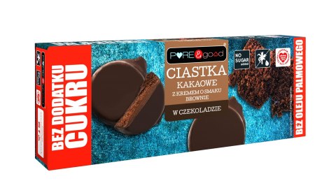 CIASTKA KAKAOWE Z KREMEM O SMAKU BROWNIE W CZEKOLADZIE DESEROWEJ BEZ DODATKU CUKRÓW 128 g - PURE&GOOD CIASTKA KAKAOWE Z KREMEM O SMAKU BROWNIE W CZEKOLADZIE DESEROWEJ BEZ DODATKU CUKRÓW 128 g - PURE&GOOD