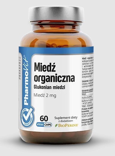 MIEDŹ ORGANICZNA (2 mg) BEZGLUTENOWA 60 KAPSUŁEK - PHARMOVIT (CLEAN LABEL) MIEDŹ ORGANICZNA (2 mg) BEZGLUTENOWA 60 KAPSUŁEK - PHARMOVIT (CLEAN LABEL)