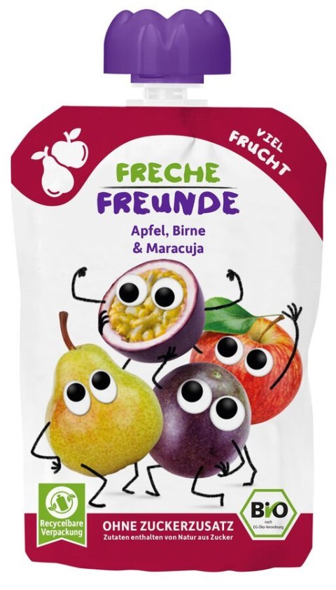 MUS JABŁKO - GRUSZKA - MARAKUJA BEZ DODATKU CUKRÓW BEZGLUTENOWY OD 6 MIESIĄCA BIO 100 g - FRECHE FREUNDE MUS JABŁKO - GRUSZKA - MARAKUJA BEZ DODATKU CUKRÓW BEZGLUTENOWY OD 6 MIESIĄCA BIO 100 g - FRECHE FREUNDE