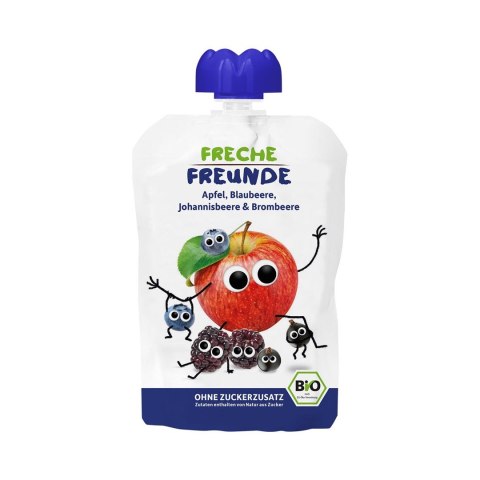 MUS JABŁKO - JAGODA - CZARNA PORZECZKA - JEŻYNA BEZ DODATKU CUKRÓW BEZGLUTENOWY OD 6 MIESIĄCA BIO 100 g - FRECHE FREUNDE MUS JABŁKO - JAGODA - CZARNA PORZECZKA - JEŻYNA BEZ DODATKU CUKRÓW BEZGLUTENOWY OD 6 MIESIĄCA BIO 100 g - FRECHE FREUNDE