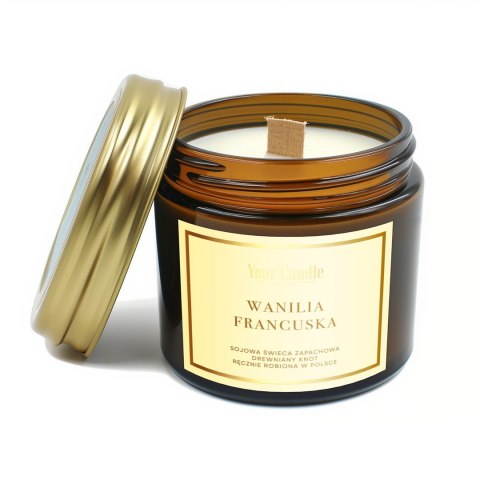 ŚWIECA SOJOWA ZAPACHOWA Z DREWNIANYM KNOTEM WANILIA FRANCUSKA 120 ml - YOUR CANDLE ŚWIECA SOJOWA ZAPACHOWA Z DREWNIANYM KNOTEM WANILIA FRANCUSKA 120 ml - YOUR CANDLE