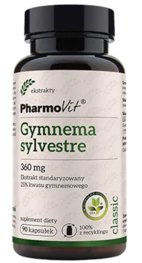 GURMAR EKSTRAKT (GYMNEMA SYLVESTRE) (360 mg) BEZGLUTENOWA 90 KAPSUŁEK - PHARMOVIT (CLASSIC) GURMAR EKSTRAKT (GYMNEMA SYLVESTRE) (360 mg) BEZGLUTENOWA 90 KAPSUŁEK - PHARMOVIT (CLASSIC)