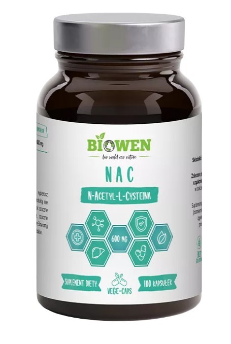 NAC (N-ACETYLO-L-CYSTEINA) (600 mg) BEZGLUTENOWA 100 KAPSUŁEK - BIOWEN NAC (N-ACETYLO-L-CYSTEINA) (600 mg) BEZGLUTENOWA 100 KAPSUŁEK - BIOWEN