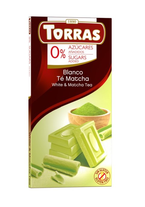 CZEKOLADA BIAŁA Z HERBATĄ MATCHA BEZ DODATKU CUKRÓW BEZGLUTENOWA 75 g - TORRAS CZEKOLADA BIAŁA Z HERBATĄ MATCHA BEZ DODATKU CUKRÓW BEZGLUTENOWA 75 g - TORRAS