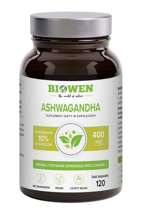 ASHWAGANDHA EKSTRAKT BEZGLUTENOWY (400 mg) 120 KAPSUŁEK - BIOWEN ASHWAGANDHA EKSTRAKT BEZGLUTENOWY (400 mg) 120 KAPSUŁEK - BIOWEN