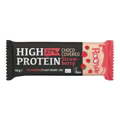 BATON PROTEINOWY TRUSKAWKOWY W POLEWIE RÓŻOWEJ BIO 40 g - ROOBAR BATON PROTEINOWY TRUSKAWKOWY W POLEWIE RÓŻOWEJ BIO 40 g - ROOBAR