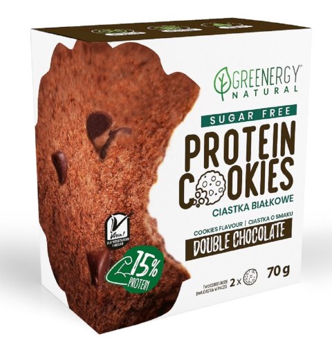 CIASTKA PROTEINOWE PODWÓJNIE CZEKOLADOWE BEZ CUKRU (2 x 35 g) 70 g - GREENERGY CIASTKA PROTEINOWE PODWÓJNIE CZEKOLADOWE BEZ CUKRU (2 x 35 g) 70 g - GREENERGY