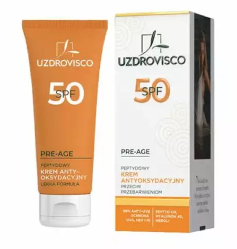 KREM DO TWARZY ANTYOKSYDACYJNY PEPTYDOWY PRZECIW PRZEBARWIENIOM SPF 50 50 ml - UZDROVISCO (PRE-AGE) KREM DO TWARZY ANTYOKSYDACYJNY PEPTYDOWY PRZECIW PRZEBARWIENIOM SPF 50 50 ml - UZDROVISCO (PRE-AGE)