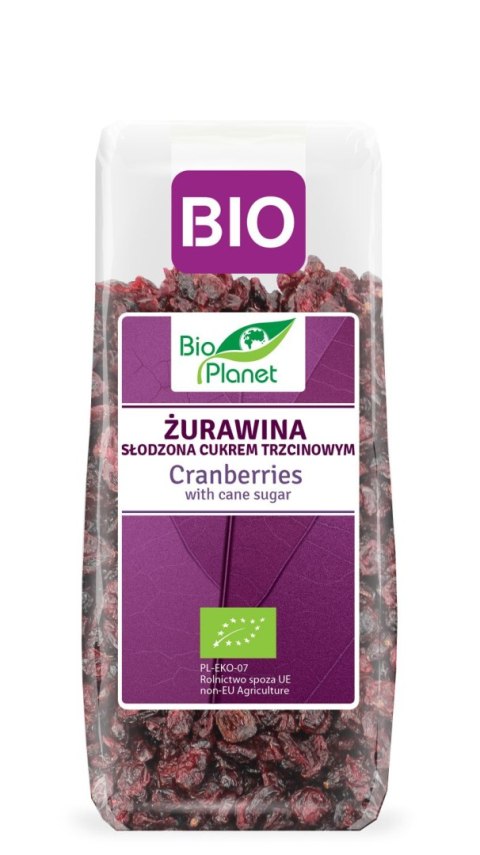 ŻURAWINA SŁODZONA CUKREM TRZCINOWYM BIO 100 g - BIO PLANET ŻURAWINA SŁODZONA CUKREM TRZCINOWYM BIO 100 g - BIO PLANET