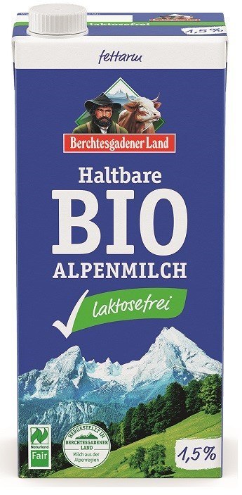 MLEKO ALPEJSKIE UHT O OBNIŻONEJ ZAWARTOŚCI LAKTOZY (min. 1,5 % TŁUSZCZU) BIO 1 L - BERCHTESGADENER LAND MLEKO ALPEJSKIE UHT O OBNIŻONEJ ZAWARTOŚCI LAKTOZY (min. 1,5 % TŁUSZCZU) BIO 1 L - BERCHTESGADENER LAND
