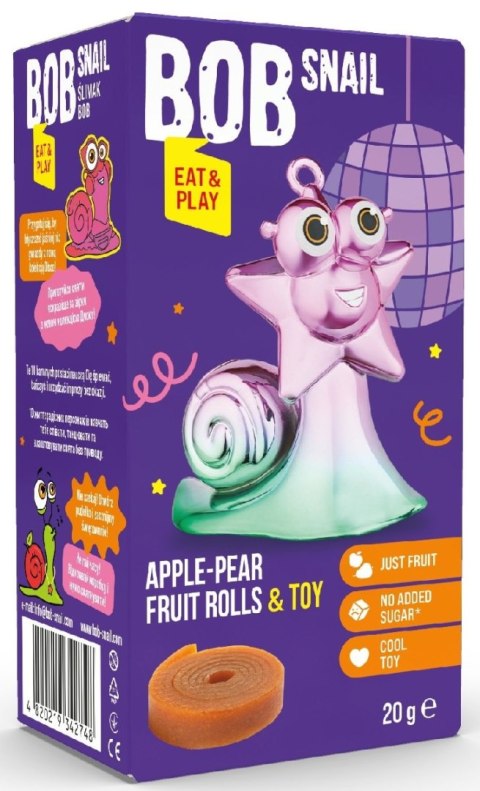 PRZEKĄSKA ROLL EAT & PLAY JABŁKO - GRUSZKA Z ZABAWKĄ BEZGLUTENOWA 20 g - BOB SNAIL PRZEKĄSKA ROLL EAT & PLAY JABŁKO - GRUSZKA Z ZABAWKĄ BEZGLUTENOWA 20 g - BOB SNAIL