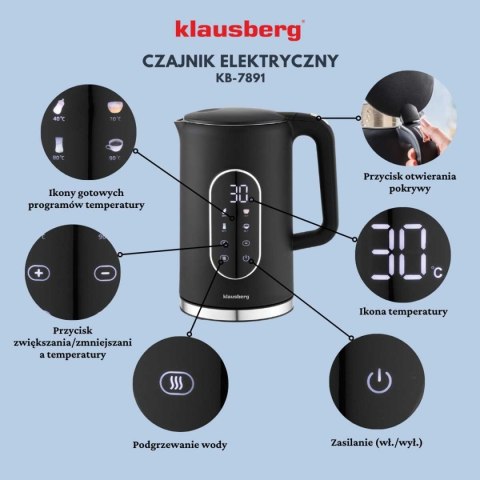CZAJNIK ELEKTRYCZNY 1,7L KLAUSBERG KB-7891 LED REGULACJA TEMPERATURY CZAJNIK ELEKTRYCZNY 1,7L KLAUSBERG KB-7891 LED REGULACJA TEMPERATURY