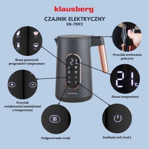 CZAJNIK ELEKTRYCZNY 1,7L KLAUSBERG KB-7892 LED REGULACJA TEMPERATURY CZAJNIK ELEKTRYCZNY 1,7L KLAUSBERG KB-7892 LED REGULACJA TEMPERATURY