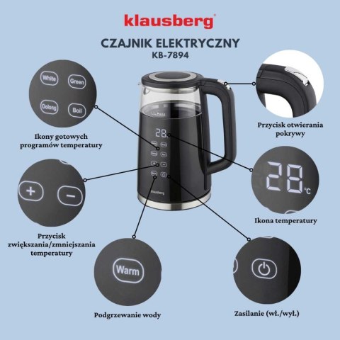 CZAJNIK ELEKTRYCZNY 1,7L KLAUSBERG KB-7894 LED REGULACJA TEMPERATURY CZAJNIK ELEKTRYCZNY 1,7L KLAUSBERG KB-7894 LED REGULACJA TEMPERATURY