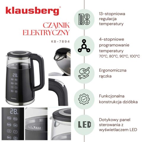 CZAJNIK ELEKTRYCZNY 1,7L KLAUSBERG KB-7894 LED REGULACJA TEMPERATURY CZAJNIK ELEKTRYCZNY 1,7L KLAUSBERG KB-7894 LED REGULACJA TEMPERATURY