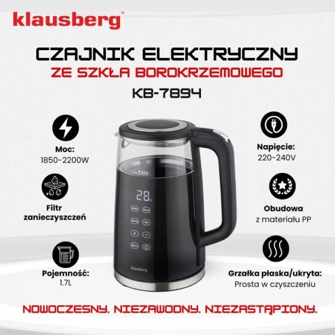 CZAJNIK ELEKTRYCZNY 1,7L KLAUSBERG KB-7894 LED REGULACJA TEMPERATURY CZAJNIK ELEKTRYCZNY 1,7L KLAUSBERG KB-7894 LED REGULACJA TEMPERATURY