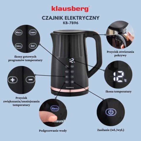 CZAJNIK ELEKTRYCZNY 1,7L KLAUSBERG KB-7896 LED REGULACJA TEMPERATURY CZAJNIK ELEKTRYCZNY 1,7L KLAUSBERG KB-7896 LED REGULACJA TEMPERATURY