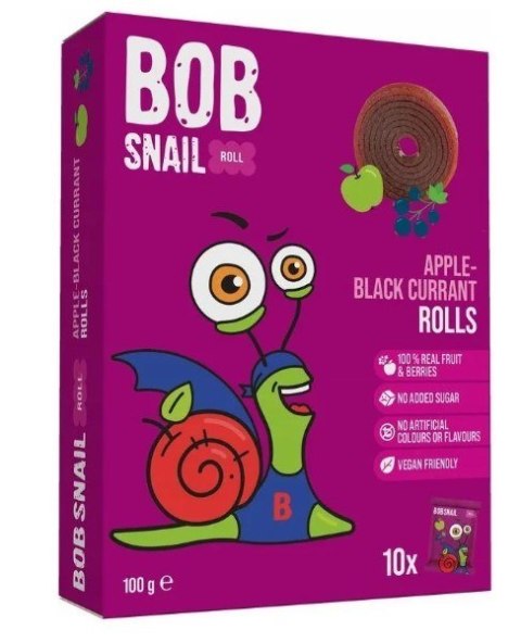 PRZEKĄSKI ROLL JABŁKO - CZARNA PORZECZKA BEZ DODATKU CUKRÓW BEZGLUTENOWE 100 g - BOB SNAIL PRZEKĄSKI ROLL JABŁKO - CZARNA PORZECZKA BEZ DODATKU CUKRÓW BEZGLUTENOWE 100 g - BOB SNAIL