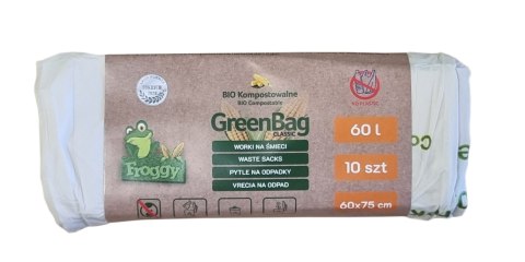 WORKI NA ODPADY BIO I ZMIESZANE (KOMPOSTOWALNE I BIODEGRADOWALNE) 60 L 10 szt - FROGGY (GREENBAG) WORKI NA ODPADY BIO I ZMIESZANE (KOMPOSTOWALNE I BIODEGRADOWALNE) 60 L 10 szt - FROGGY (GREENBAG)