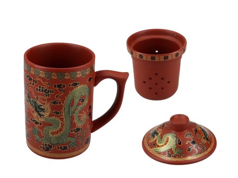 Kubek ceramiczny z sitkiem i przykrywką, zmieniający kolor.