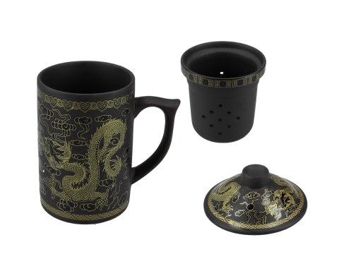 Kubek ceramiczny z sitkiem i przykrywką, zmieniający kolor.