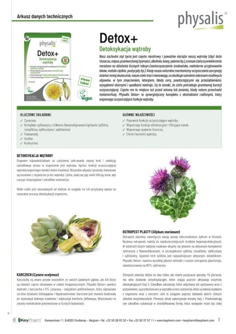 TABLETKI NA DETOKSYKACJĘ WĄTROBY (DETOX+) 30 szt. - PHYSALIS