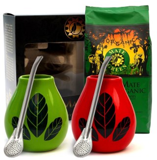 ZESTAW DLA DWOJGA YERBA MATE BIO 400 g, 2 x MATERO (LOSOWY WZÓR), 2 x BOMBILLA - YERBA MATE GREEN ORGANIC