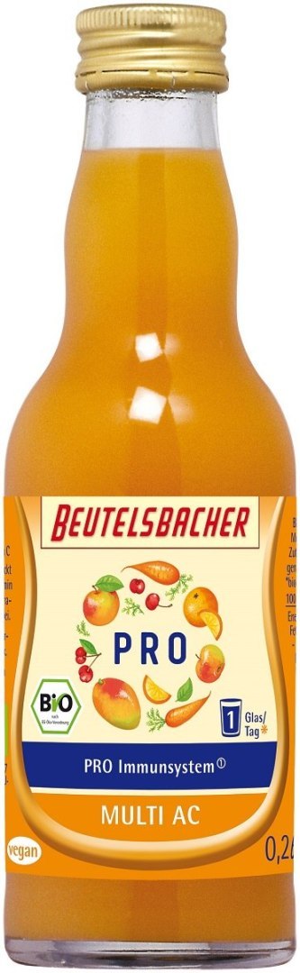 SHOT NA ODPORNOŚĆ JABŁKO - MARCHEW - POMARAŃCZA - MANGO BIO 200 ml - BEUTELSBACHER