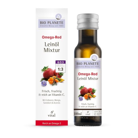 OMEGA RED - MIESZANKA Z OLEJEM LNIANYM (ROKITNIK, MANGO, ACEROLA, TRUSKAWKA) BIO 100 ml - BIO PLANETE