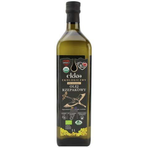 OLEJ RZEPAKOWY DO GOTOWANIA I SMAŻENIA TŁOCZONY NA ZIMNO OMEGA-3 BIO 1 L - EKKO