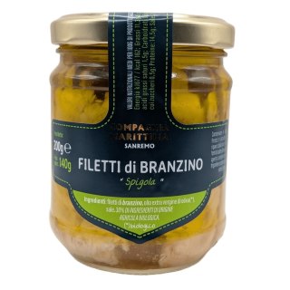 FILETY Z OKONIA MORSKIEGO W BIO OLIWIE Z OLIWEK EXTRA VIRGIN 200 g (140 g) (SŁOIK) - COMPAGNIA MEDITERRANEA