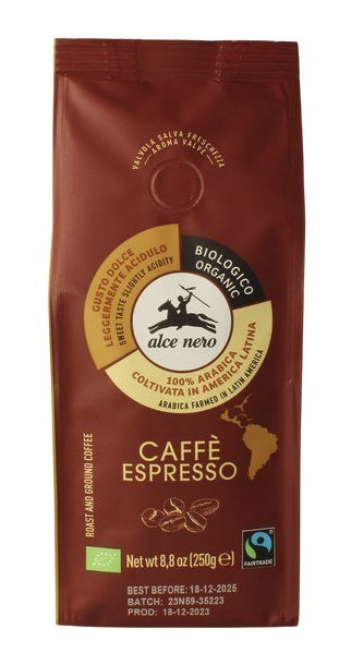 ALCE NERO Kawa 100% Arabica Espresso mielona FT BIO 250g