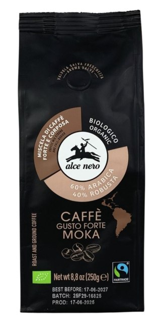 ALCE NERO Kawa 100% Arabica Robusta Strong mielona FT BIO 250g