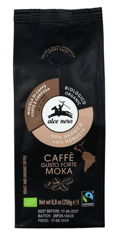 ALCE NERO Kawa 100% Arabica Robusta Strong mielona FT BIO 250g